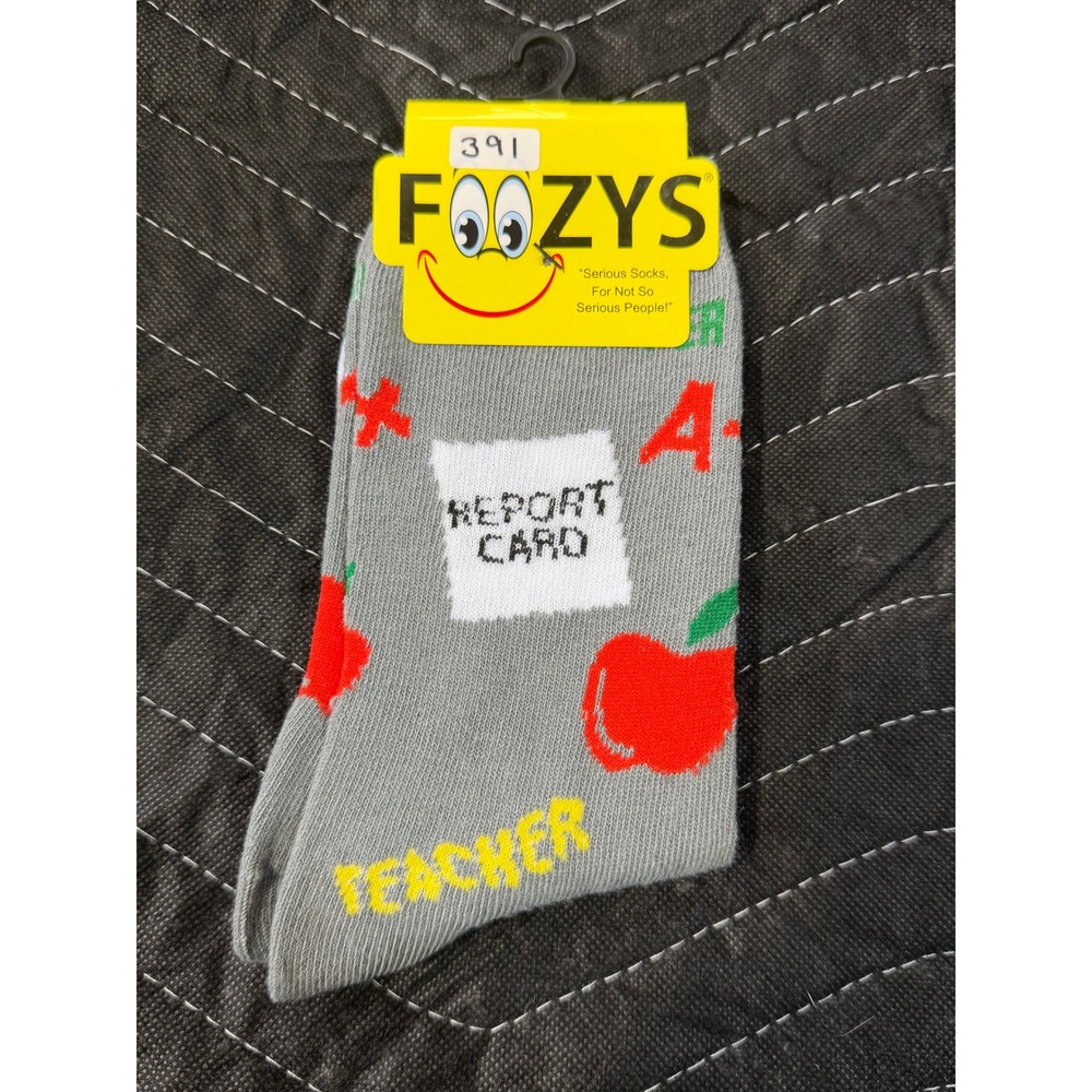 Foozys‎ Crew Socks Women's 9-11 Gray NWT Teacher School Apple Pencil Novelty